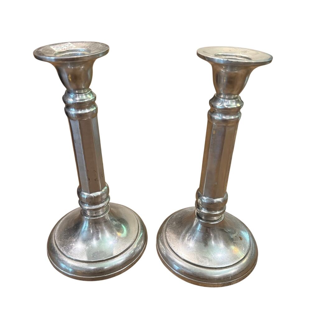 Pair Of (2) Vintage Wilton Mount Joy PA USA Pewter Candle Holders Rare 9.5” Tall